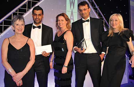 The Best Cash & Carry Award won by United Wholesale Grocers and sponsored by Britvic Soft Drinks. From left to right: Kate Salmon; Nabeel Ramzan, managing director, United Wholesale Grocers;  Clare Bocking, commercial controller impulse, Britvic Soft Drinks; Waqas Baddar, trading director, United Wholesale Grocers; and Cathy Macdonald.