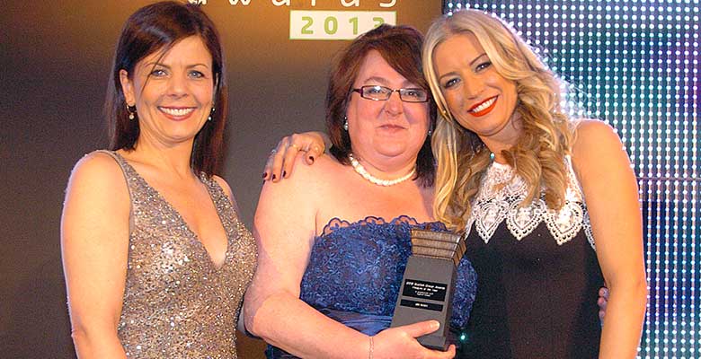Lucie Cooney, advertising manager of award sponsor Scottish Grocer, left, and TV and stage star Denise Van Outen, right, present the Scottish Grocer Employee of the Year award to Jill Davey, manager of Broadway Convenience Store, Oxgangs Broadway, Edinburgh.