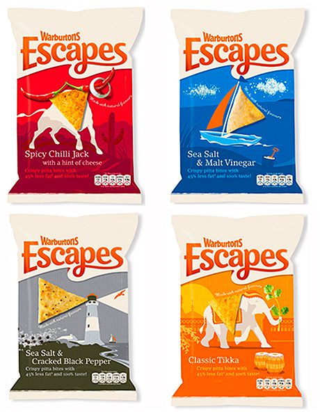 Warburtons’ baked pitta chips have been rebranded as Escapes in adventure-themed packaging.