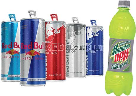 Energy options: Red Bull introduced its Editions – flavoured versions – earlier this year. And last month Mountain Dew reckons it was first to market with sugar-free energy in a PET pack.