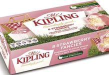 TO get shoppers in the mood for Wimbledon and strawberries and cream, Mr Kipling has a new summery, limited-edition cake. Strawberry Fancies are light sponges with a vanilla topping, beneath soft strawberry-flavoured icing. The new line’s pink packaging features a picnic basket on lush grass.