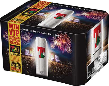 Tennent’s lager is celebrating 20 years of partnership with the music festival T in the Park this summer. Distinctive cans and a multipack competition are part of the marketing mix.