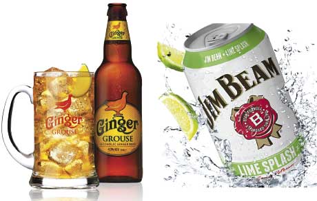 Ginger Grouse and Jim Beam Lime Splash, two ready-to-drink mixes designed to appeal to younger consumers.