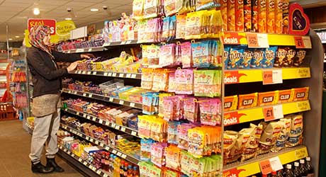 The main confectionery section at Spar, Forfar. The store also positions confectionery in other sites in the store and encourages impulse buys at the till point.