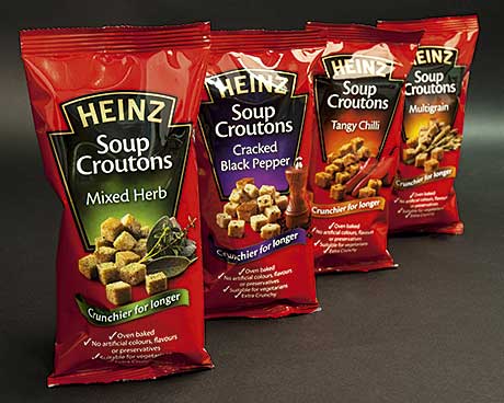 HEINZ has a new range of crunchy croutons designed to complement its soups. They’ll be manufactured, marketed and sold under licence by Chaucer Foods, specialists in bread-related products.