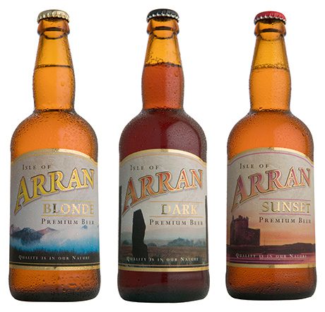 Three of the best-sellers from the extensive Arran Brewery ales range   – Blonde, Dark and Sunset.