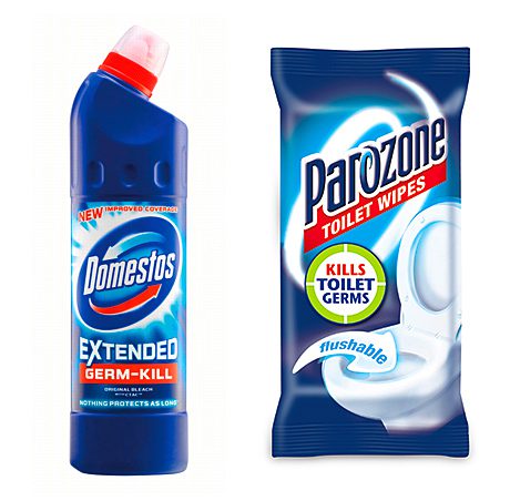 Domestos has added a new longer-lasting variety, Extended Germ Kill, to its core toilet cleaning and bleach range. Competitior Parazone has created flushable toilet cleaning wipes for its toilet hygiene range.