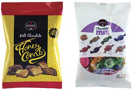 Pwinkies is the latest addition to the Bonds Confectionery bagged-confectionery range, which also includes: the Milk Chocolate Honeycomb bag; the Chocolate Mix bag and others.