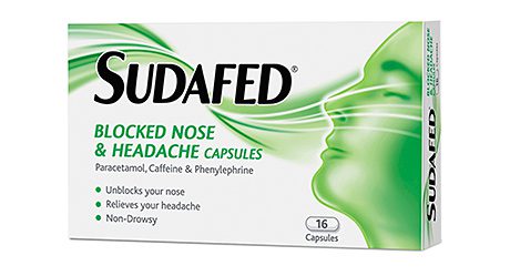 One of Sudafed’s multi-functional products, combining a decongestant with paracetamol to tackle a headache.