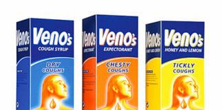 Veno’s range of cough medicines covers every type of cough. The Honey and Lemon variety is suitable for children aged two and over while the Cough Syrup is for those aged over three.