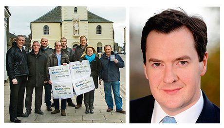 Left, The Lanark Business Group launches the buy local scheme, Totally Lanark. Right, Chancellor George Osborne took a penny a pint off beer duty.