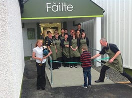 Island dream – Makeover for Benbecula independent Ronald Maclennan, right, helps some very important people cut the ribbon at Maclennan’s Supermarket on Benbecula.