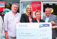 Flashback to August last year as Spar Ladybank receives its prize as winner of the Kingsmill Community Grant. Left to right: Bill Watters and David Croll of the Ladybank Development Trust; Jill McEwan, area manager, Spar; Chrissie McLaren, Spar Ladybank; and Robert Wilson and Dionne Wilson, Kingsmill.