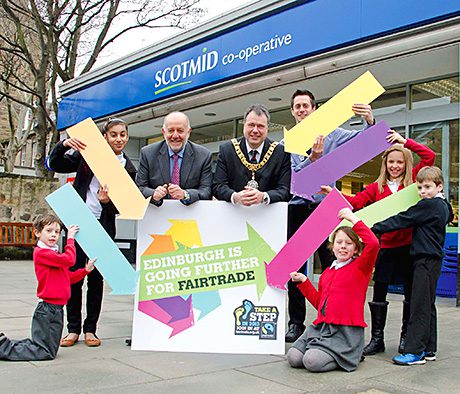 Edinburgh’s Lord Provost, Donald Wilson and city schoolchildren, above left, helped launch last year’s Edinburgh’s Fairtrade Fortnight celebrations at Scotmid Stockbridge. 