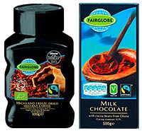 Discounter Lidl, which has been growing in Scotland, has its own range of Fairglobe products that carry the Fairtrade mark. Included in the Fairglobe range are milk chocolate, dark chocolate, cookies, instant coffee, tea bags, bananas, orange juice and one of the company’s Cabernet Sauvignon wines.