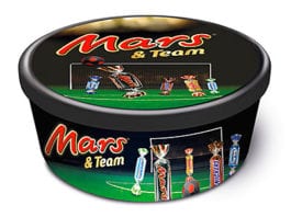 Mars takes one for the team Mars & Team: sharing sizes of five Mars favourites in a football-themed souvenir tub.