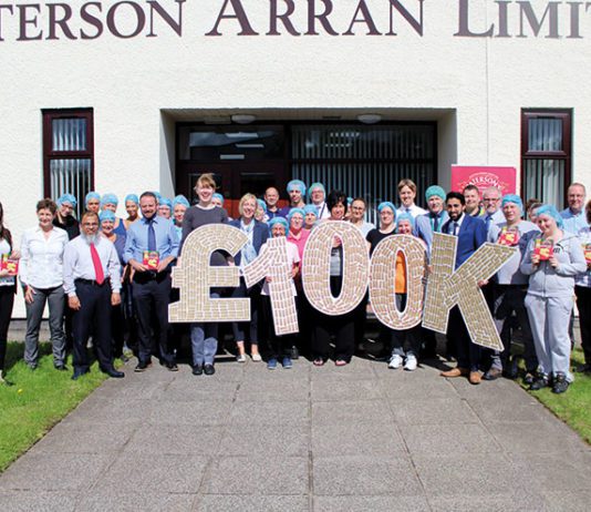 Shortbread with a large heart Paterson's Shortbread staff celebrate raising £100k for Macmillan