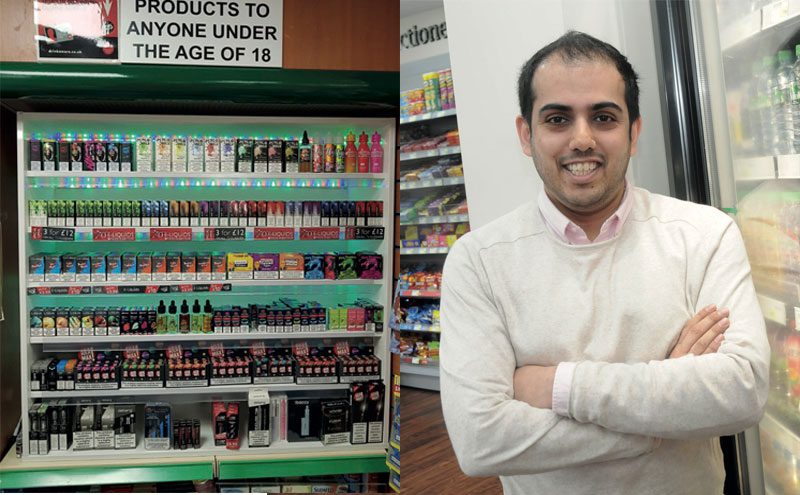 [Left] Ferhan Ashiq has created an area that he calls a ‘store within a store’ for e-cigarettes that has boosted sales. [Right] Ferhan Ashiq, Prestonpans