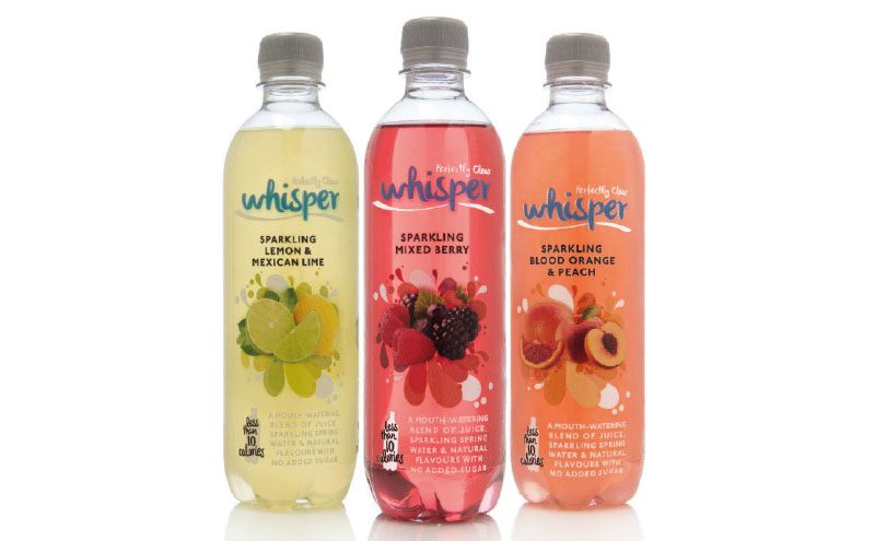 Clearly Drinks’ newest no-added-sugar brand Whisper is available in three flavours with an RRP of 79-89p.