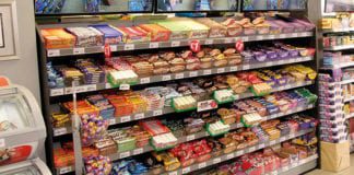 Confectionery on shelves