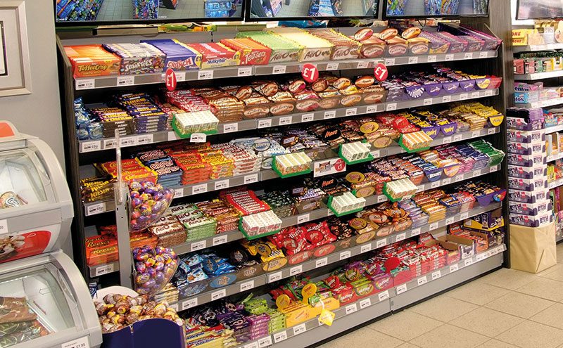 Confectionery on shelves