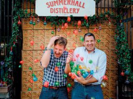 Breaking out the baubles Pickering’s Gin co-founders Marcus Pickering and Matt Gammell, above.