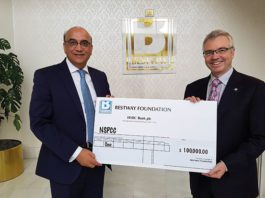 Thinking of the children Bestway present NSCPP with cheque