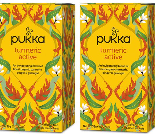 Organic blend on shelves Pukka Turmeric Active tea