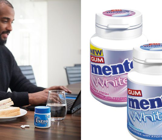 Banking on bottles Man with gum at work