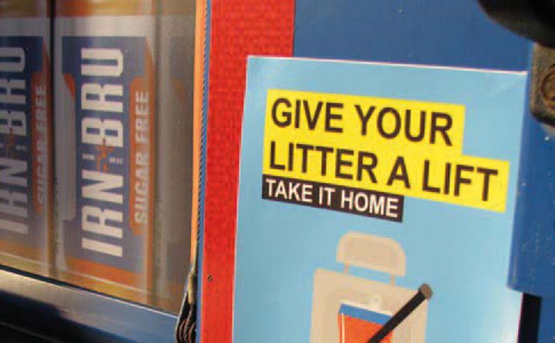 Irn-Bru  branded delivery trucks have been carrying “Give Your Litter A Lift” stickers in support of Keep Scotland Beautiful’s anti-roadside litter campaign.