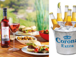 Catering for a garden party The Straw Hat wine and Corona in a bucket