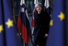 Theresa May and EU flags