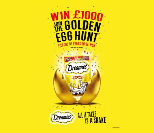 Pet promo promises big prizes Dreamies win £1000. Join the Golden Egg Hunt, £25,000 of prizes to be won