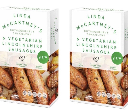 Vegan pea sausages Linds McCartney vegetarian Lincolnshire sausages