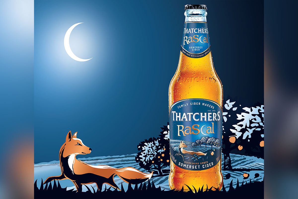Thatchers Rascal new branding, moonlight and fox graphic