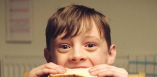 Child eating sandwich