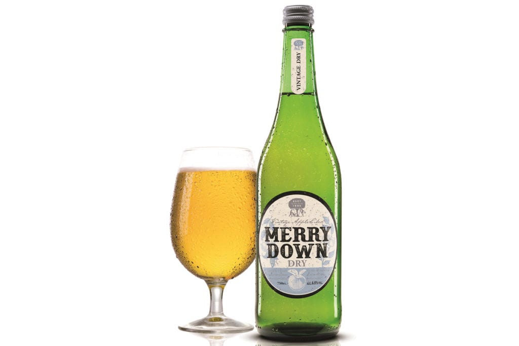 Merrydown Dry bottle and glass