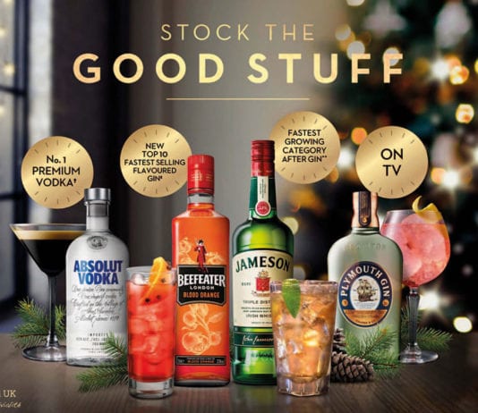 Demand is growing for gin and Irish whiskey Pernod Ricard Christmas portfolio including Absolut Vodka, Beefeater London Blood Orange gin, Jameson Irish whisky and Plymouth gin