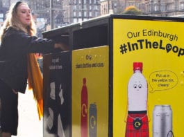 Going loopy for recycling girl putting rubbish in bin
