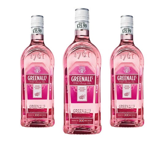 New pack and competition for Greenall’s Greenall’s Wild Berry Pink Gin in a PMP marked £15.99.