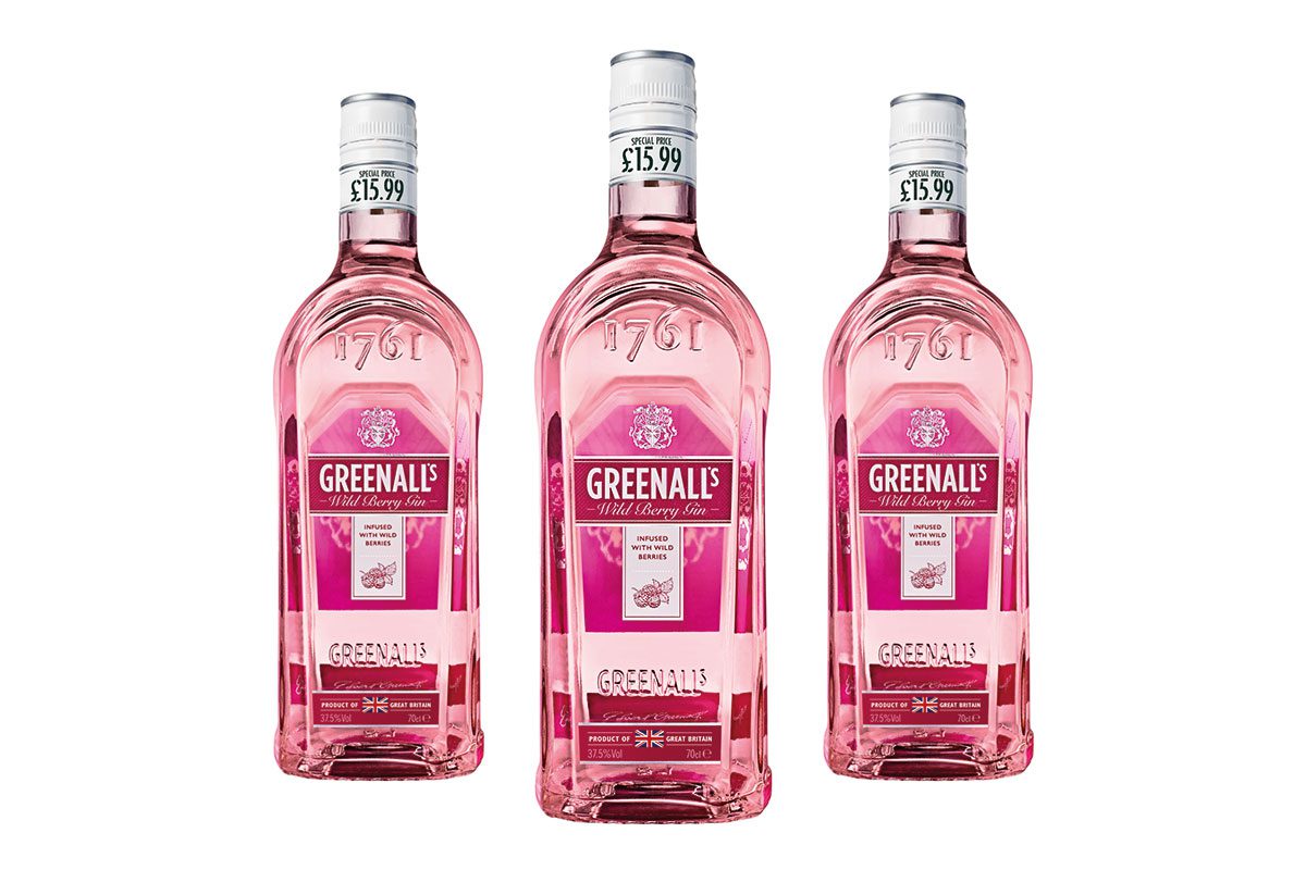 Greenall’s Wild Berry Pink Gin in a PMP marked £15.99. 