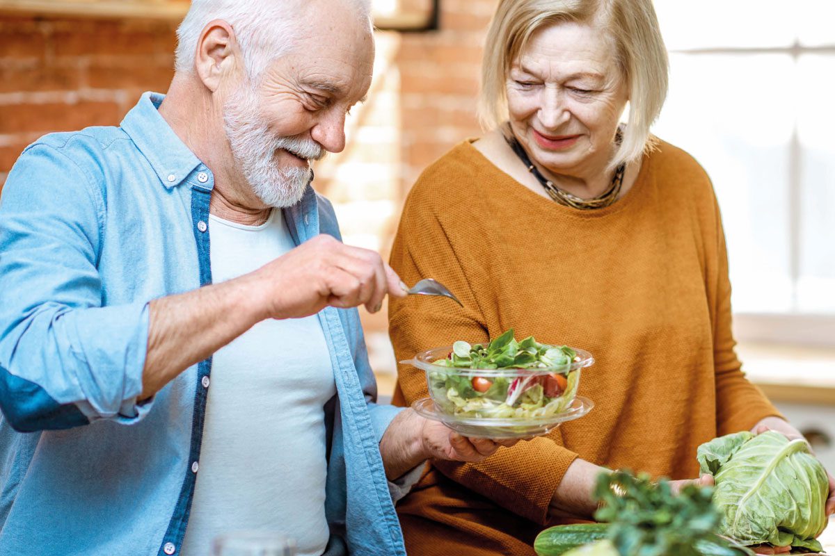 older generation enjoying salad