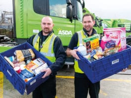 Big grant for food charity Asda Drivers Infront of Lorry