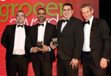 JTI’s Stephen Donaghy and Alexander Armstrong present Sayiad and Imran with the 2019 Entrepreneur Award.