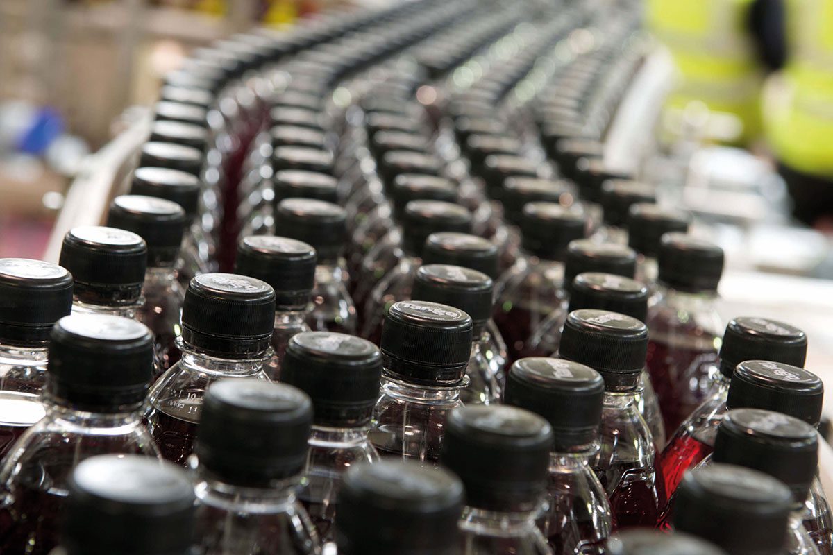 Bottles on a production line