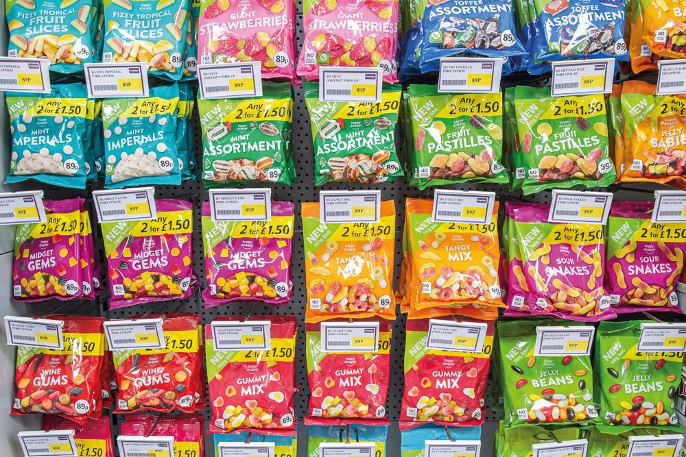 colourful packets of sweets