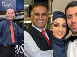 Retail coping with COVID-19 Left to right: Keystore More retailer Wilson Rea; Mo Razzaq of Family Shopper Blantyre; retailers Asiyah and Javed Jawad.