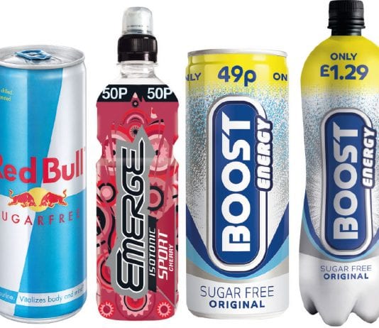 Energy without sugar mixed-soft-drink-bottles