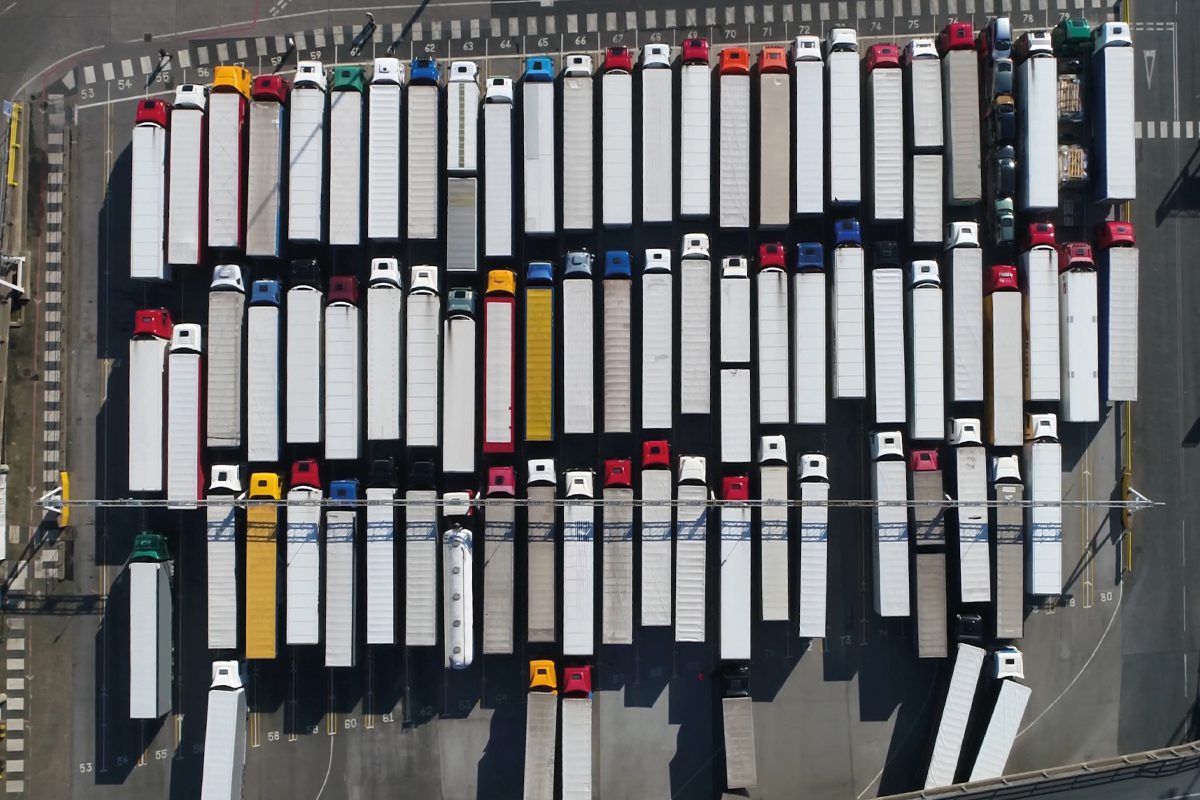 Lorries queuing at dock