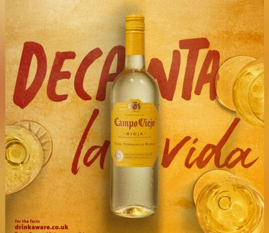 Continental drinking Campo Viejo bottle